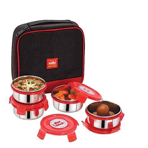 cello max fresh supremo stainless steel lunch box|Cello Max Fresh Lunch Steel 4 Containers Lunch Box (700 ml).